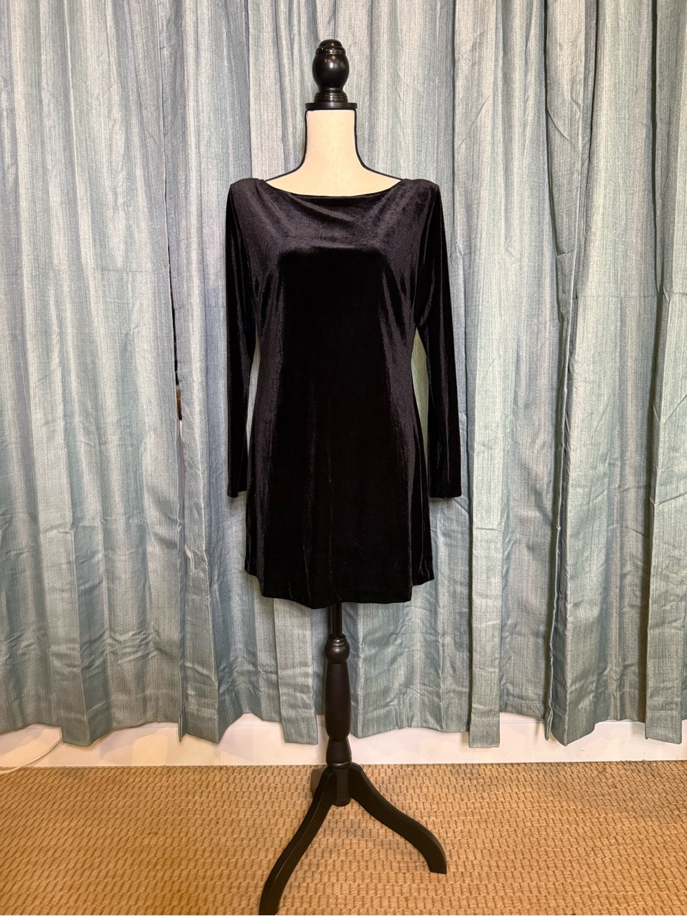 Kardashian Kollection Black Velvet Mini Dress - Boat Neck